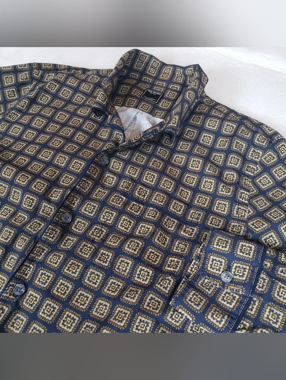 Todd Snyder Men's Large Geometric Long Sleeve Cotton Shirt Party Work Office Job